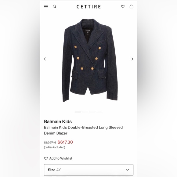 BALMAIN Kids Double-Breasted Long Sleeved Denim Blazer & Skirt Set Size 6(Girls) - Picture 7 of 10